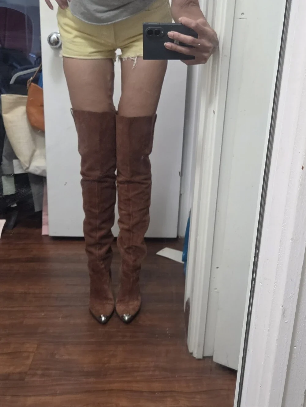 topshop brown suede western thigh high boots pointed toe Metal cap toe 8